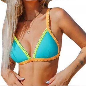 ☀️Cupshe Women's Blue and Orange Bikini Top, Small, NWT, No flaws